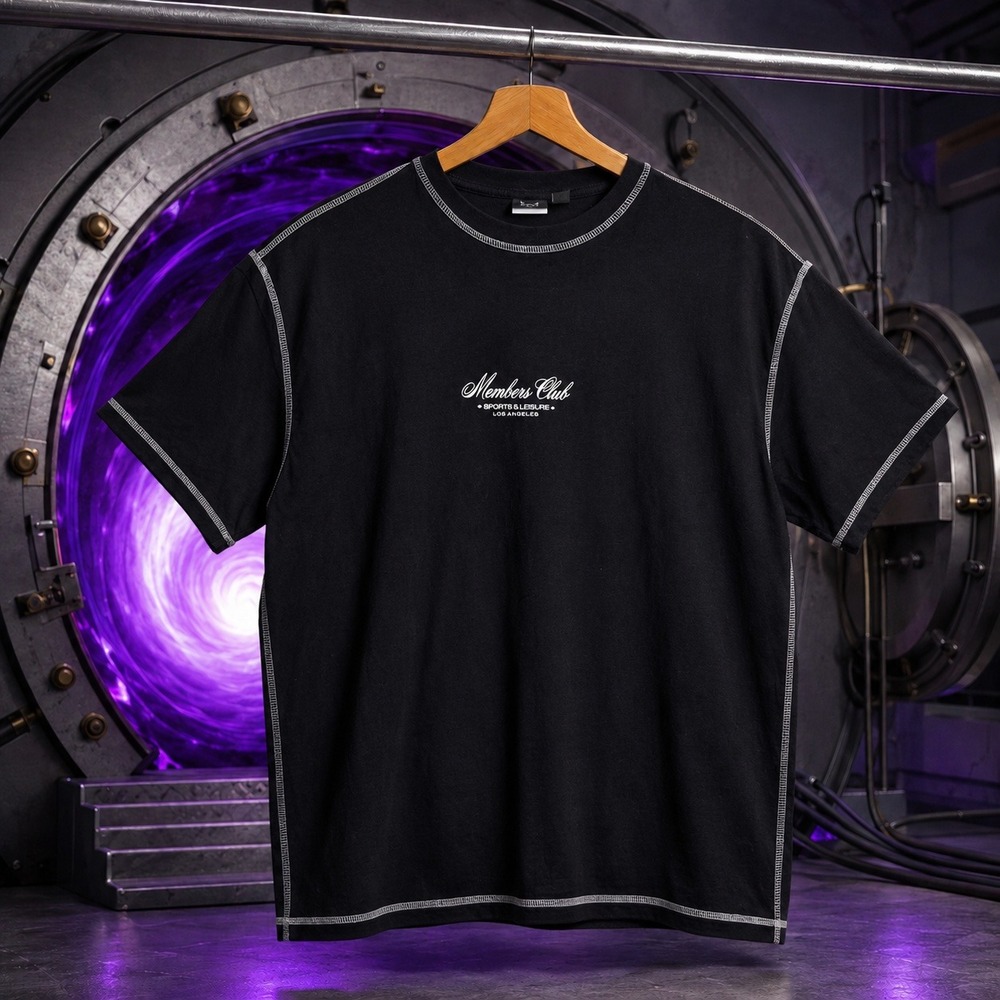 WXYZ Members Club Los Angeles Contrast Stitch Tee Black Large Boxy Skate Y2K